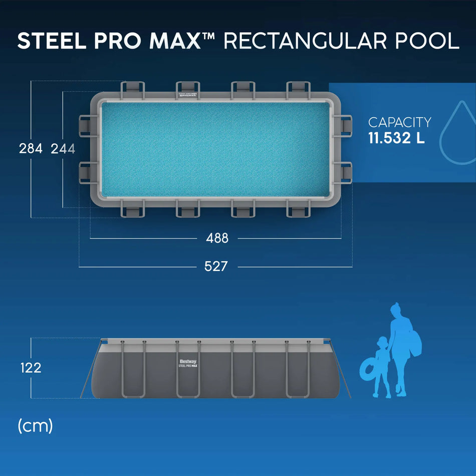 Bestway 16ft x 8ft x 48" Rectangular Steel Pro MAX Above Ground Swimming Pool, Filter Pump & Accessories