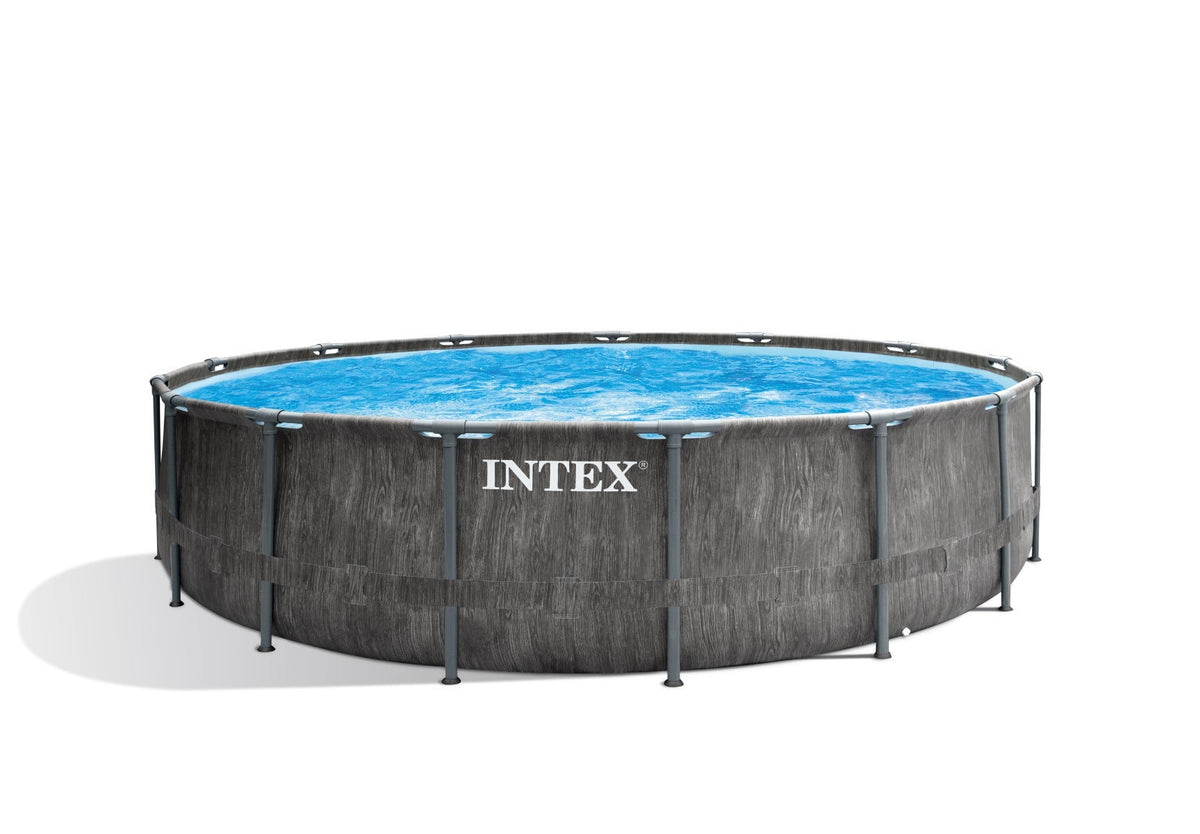 Intex 15ft x 48" Greywood Prism Frame Metal Round Above Ground Swimming Pool, Filter Pump and Accessories (26742)
