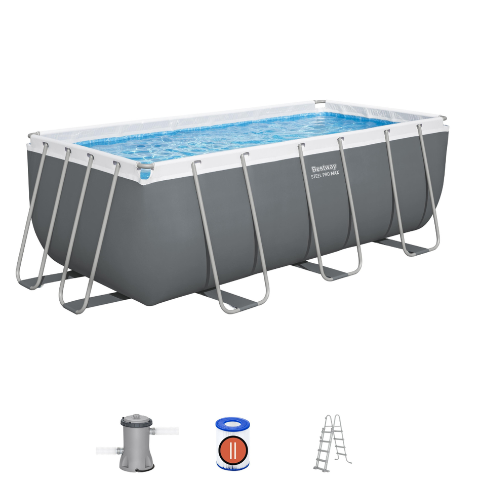Bestway 13ft 6" x 6ft 7" x 48" Rectangular Steel PRO Max Above Ground Swimming Pool, Filter Pump & Accessories
