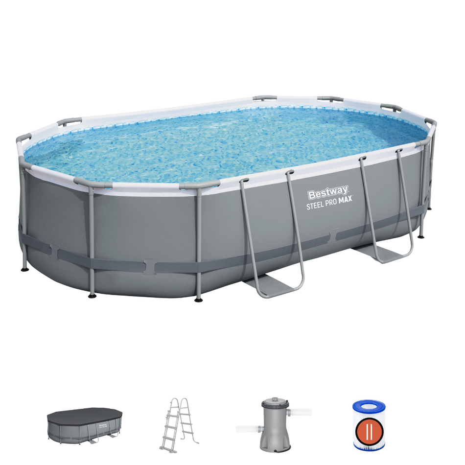Bestway 16ft x 10ft x 42" Oval Steel Pro MAX Above Ground Swimming Pool, Filter Pump & Accessories