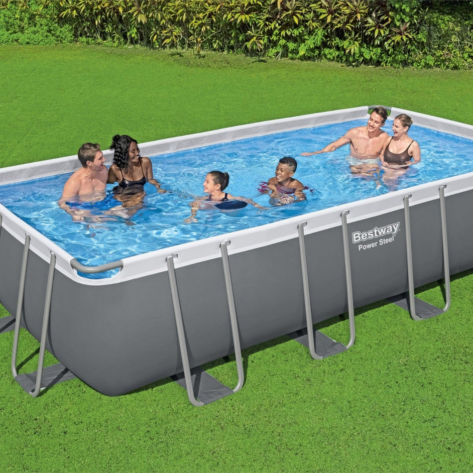 Bestway 18ft x 9ft x 48" Rectangular Steel Pro MAX™ Above Ground Swimming Pool, Sand Filter Pump & Accessories