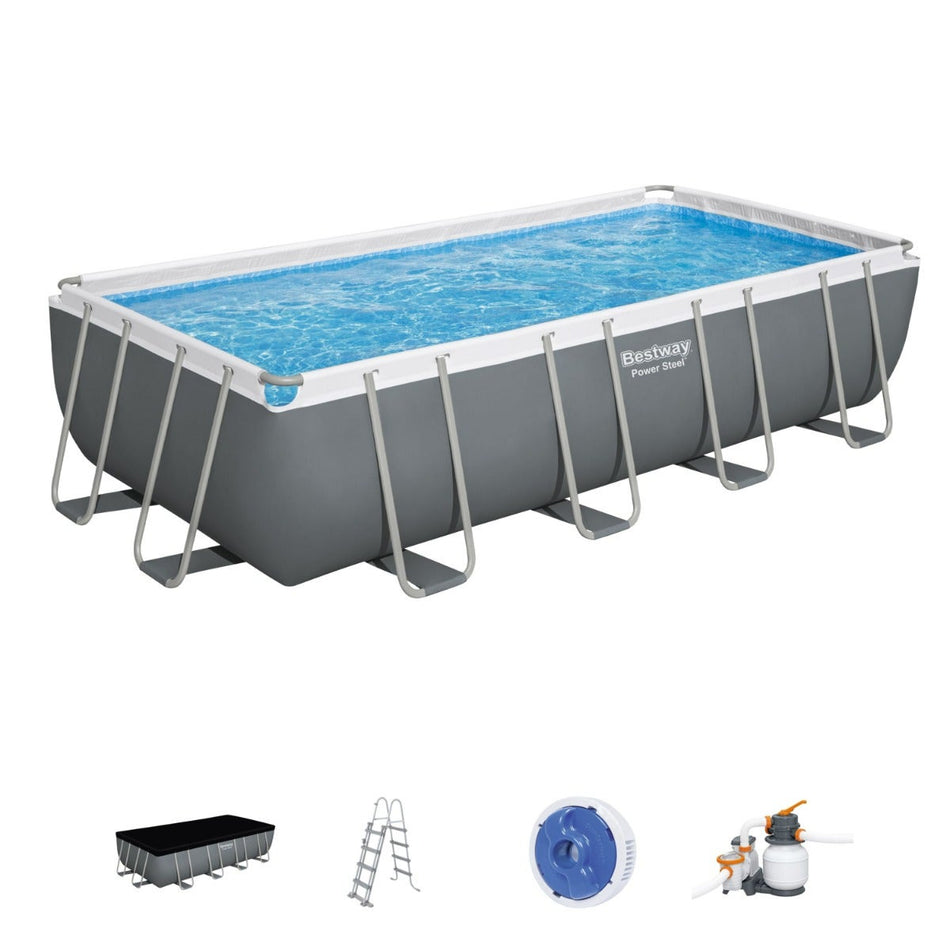 Bestway 18ft x 9ft x 48" Rectangular Steel Pro MAX™ Above Ground Swimming Pool, Sand Filter Pump & Accessories