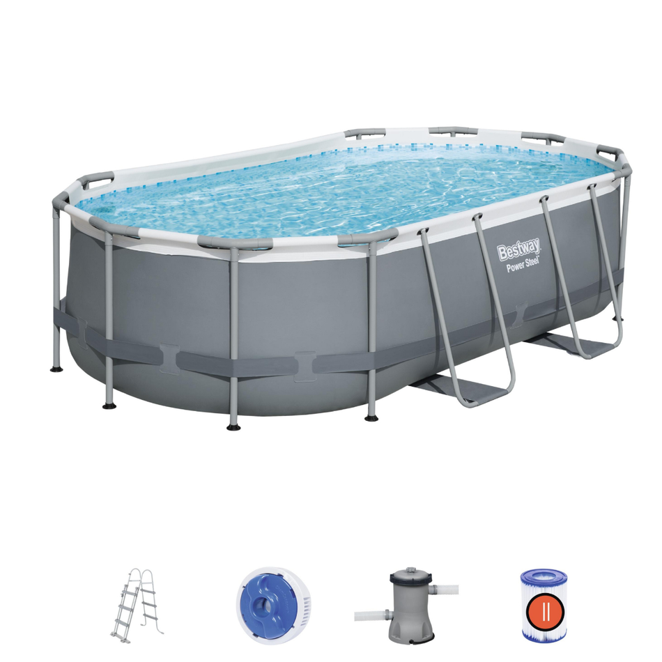 Bestway 14ft x 8ft 2" x 39.5" Oval Steel Pro Max Above Ground Swimming Pool, Filter Pump & Accessories