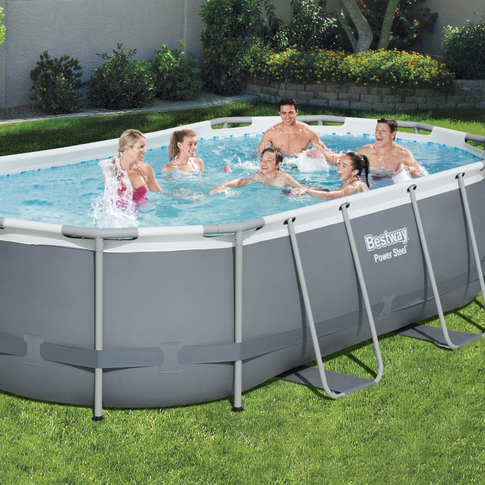 Bestway 14ft x 8ft 2" x 39.5" Oval Steel Pro Max Above Ground Swimming Pool, Filter Pump & Accessories