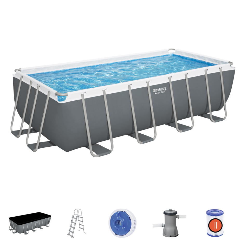 Bestway 16ft x 8ft x 48" Rectangular Steel Pro MAX Above Ground Swimming Pool, Filter Pump & Accessories