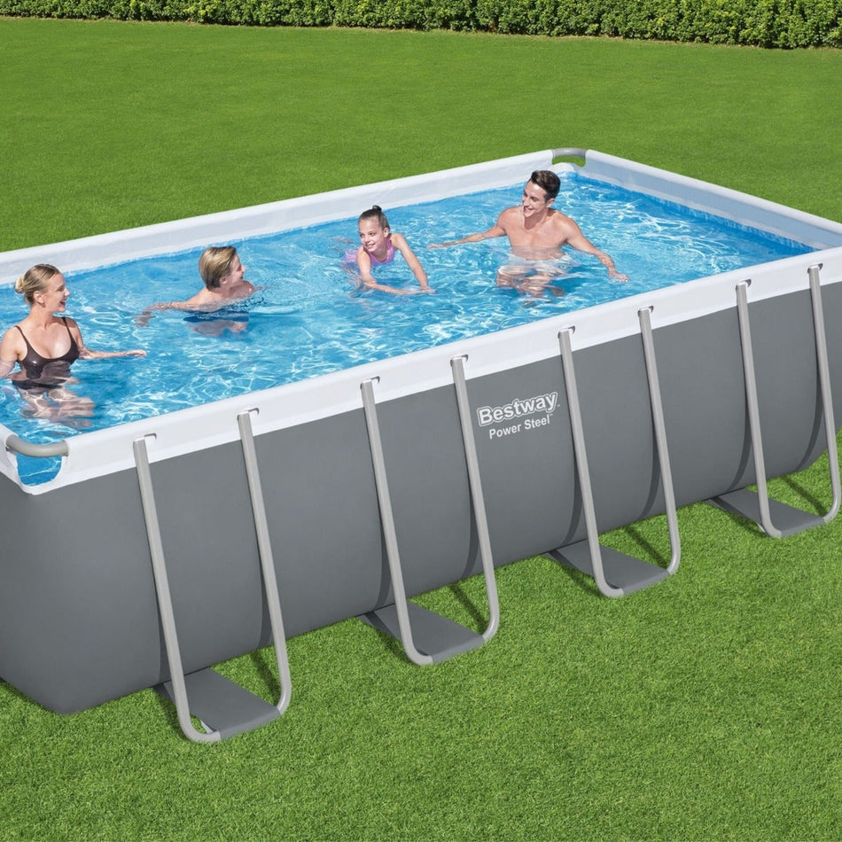 Bestway 16ft x 8ft x 48" Rectangular Steel Pro MAX Above Ground Swimming Pool, Sand Filter Pump & Accessories