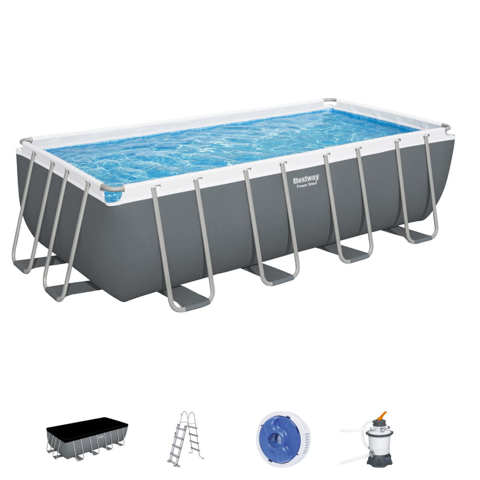 Bestway 16ft x 8ft x 48" Rectangular Steel Pro MAX Above Ground Swimming Pool, Sand Filter Pump & Accessories
