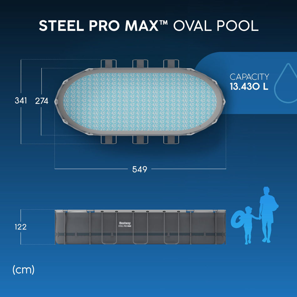 Bestway 18ft x 9ft x 48" Oval Steel Pro Max Above Ground Swimming Pool, Filter Pump & Accessories