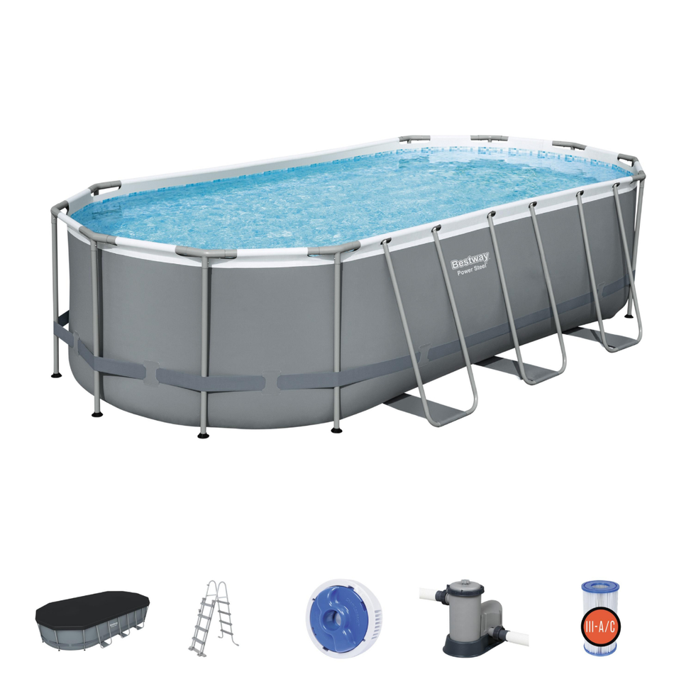 Bestway 18ft x 9ft x 48" Oval Steel Pro Max Above Ground Swimming Pool, Filter Pump & Accessories