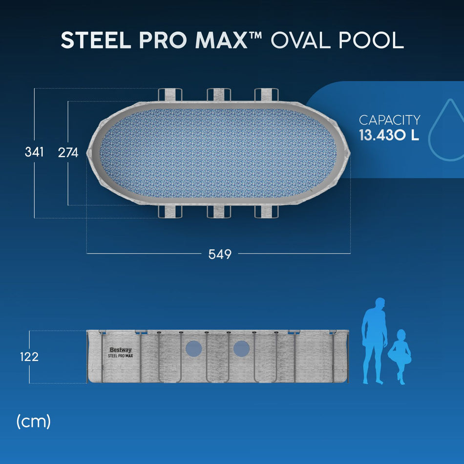 Bestway 18ft x 9ft x 48" Oval Steel Pro MAX™ Splashview Above Ground Swimming Pool, Filter Pump & Accessories