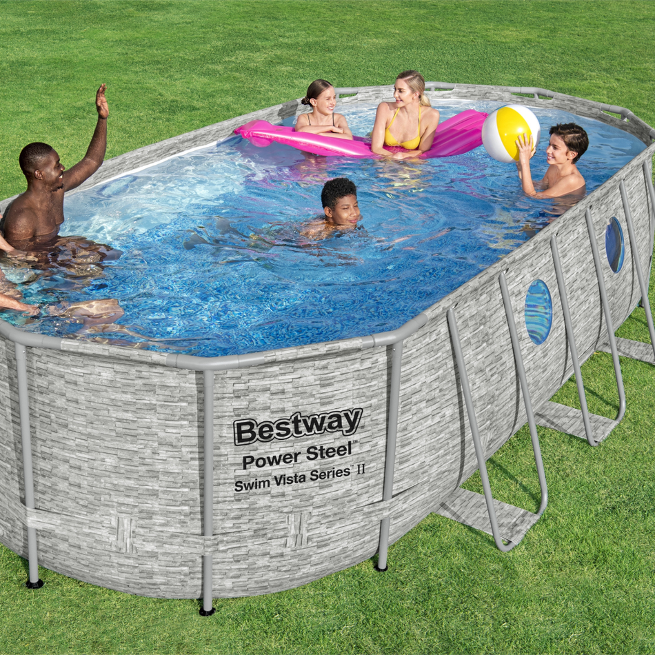 Bestway 18ft x 9ft x 48" Oval Steel Pro MAX™ Splashview Above Ground Swimming Pool, Filter Pump & Accessories