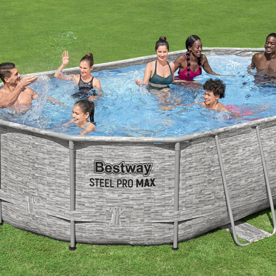 Bestway 16ft x 10ft x 42" Oval Steel Pro MAX™ Splashview Above Ground Swimming Pool, Sand Filter Pump & Accessories