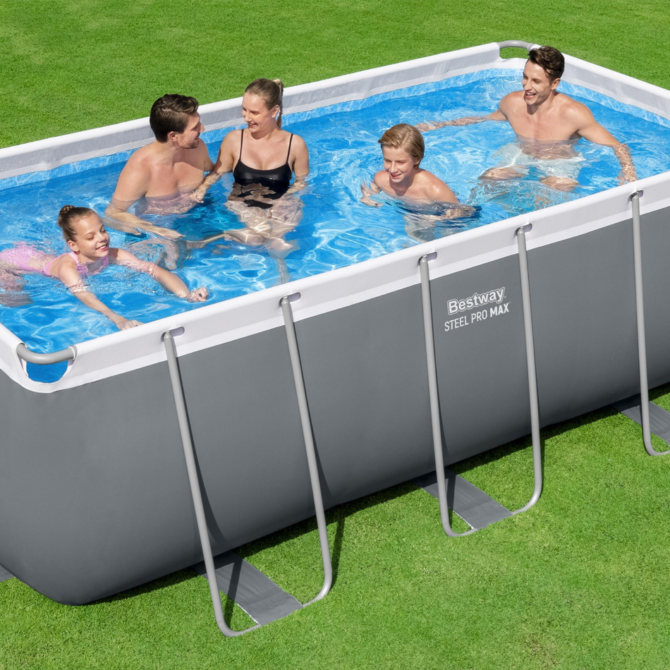 Bestway 13ft 6" x 6ft 7" x 48" Rectangular Steel PRO Max Above Ground Swimming Pool, Filter Pump & Accessories