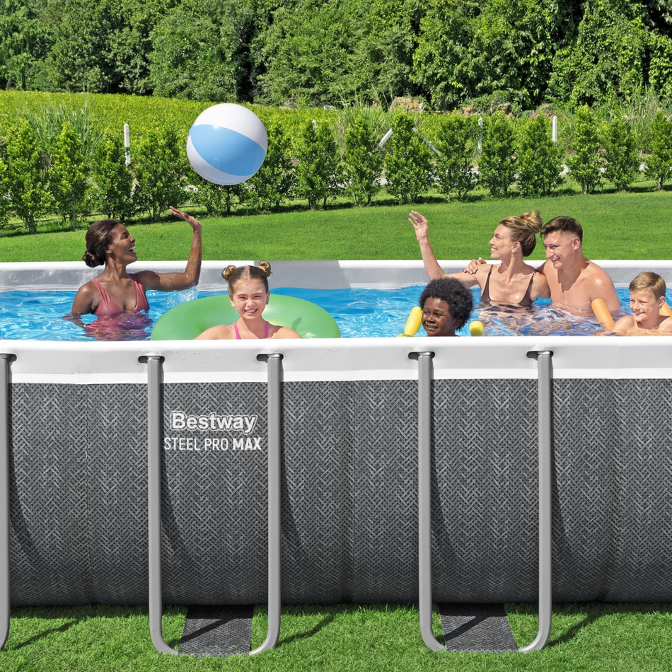 Bestway 16ft x 8ft x 48" Rectangular Steel Pro MAX™ Splashview Above Ground Swimming Pool, Filter Pump & Accessories