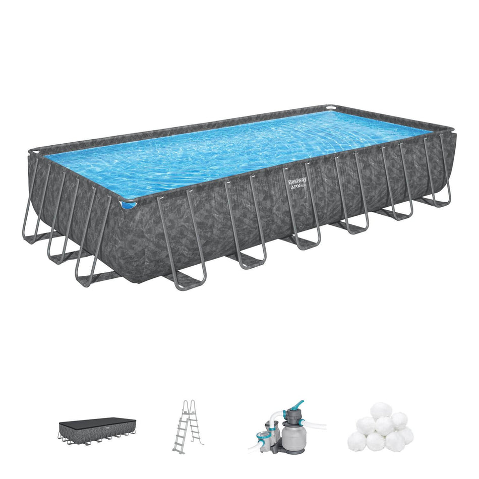 Bestway 24ft x 12ft x 52" Rectangular APX 365 Above Ground Swimming Pool, Polysphere Filter Pump & Accessories